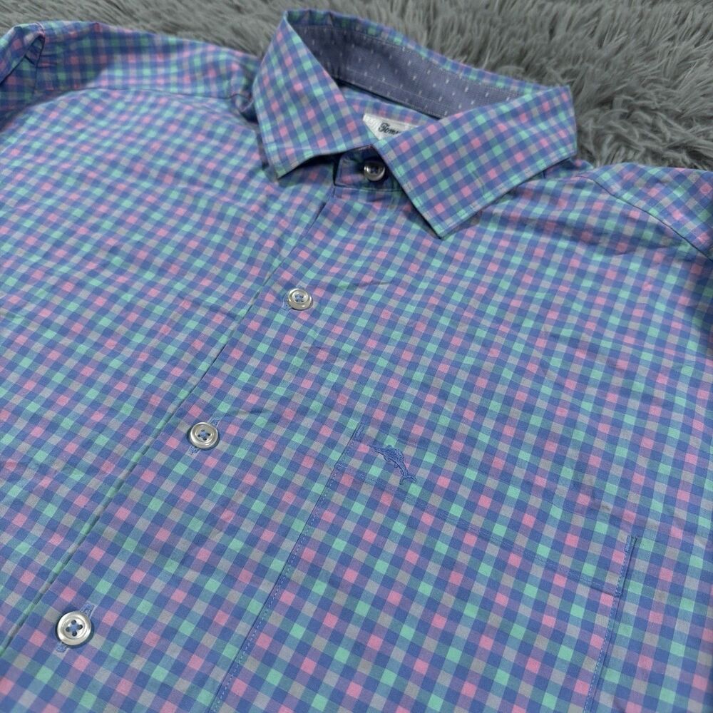 Tommy Bahama Shirt Medium Blue Button Up Island Zone Gingham Check Pima Mens